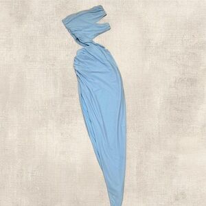 Resort Light Blue Strapless Cut Out Dress Has Slit Detail on Leg
